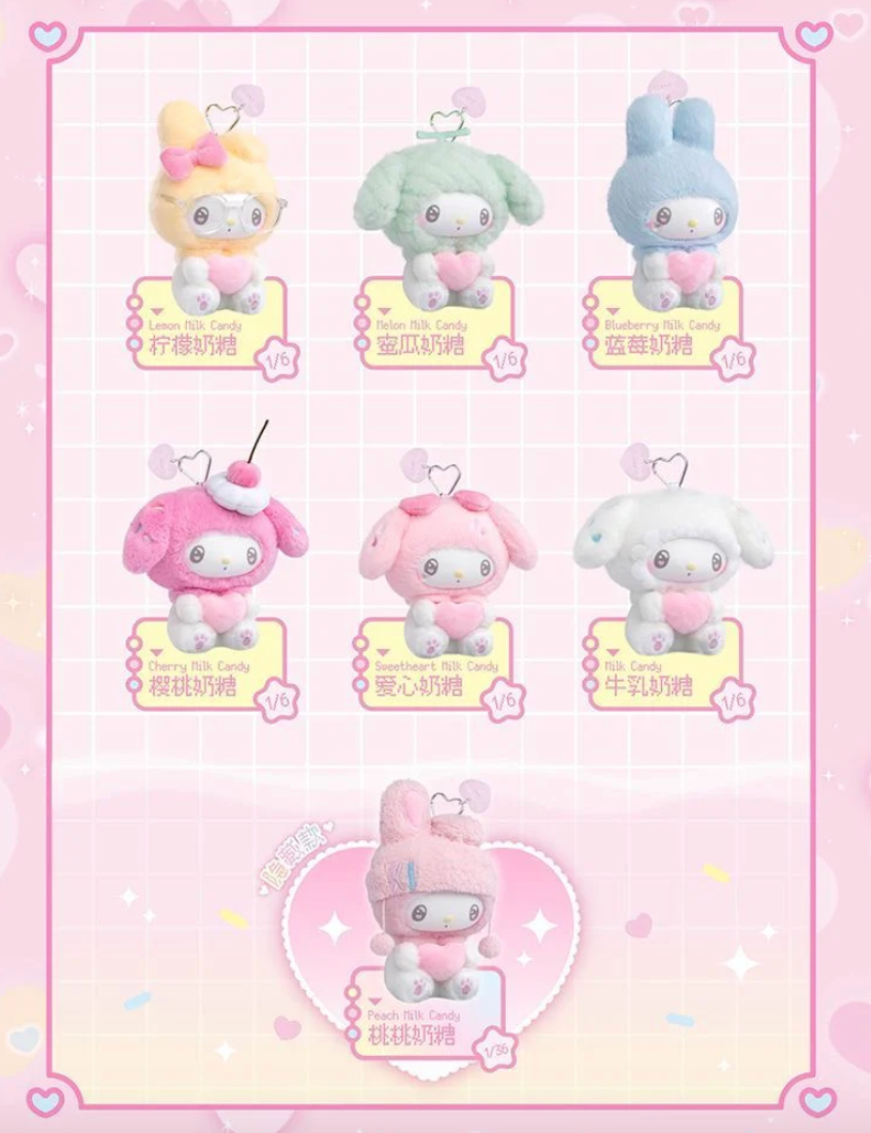 Top Toy Sanrio 50th Anniversary Milk Candy Series Plush Keychains Gift Blind Box