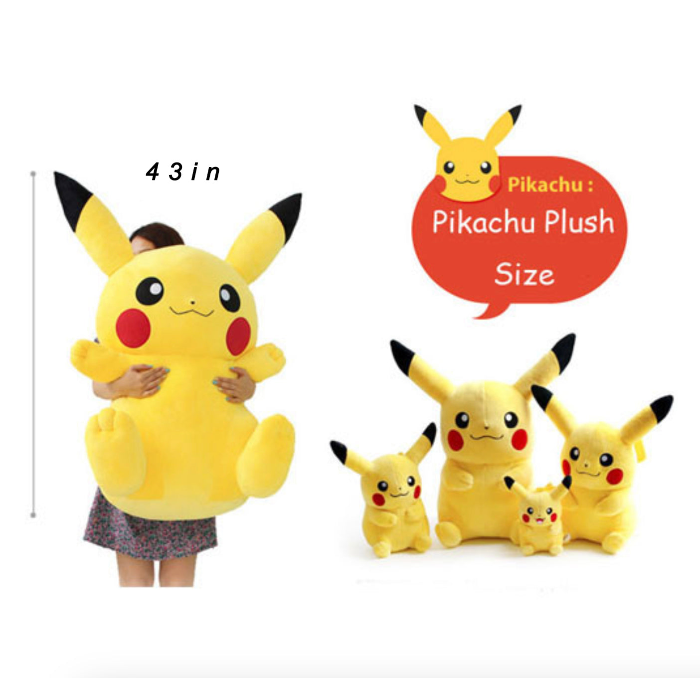 Pokemon Pikachu 43" Soft Cute Plush Stuffed Animal Toy Animated Plushies Doll Birthday Holiday Gifts