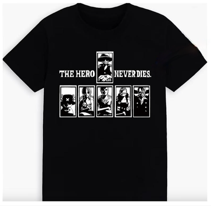 T-Shirt One Piece Luffy Zoro Tony Characters The Hero Never Dies