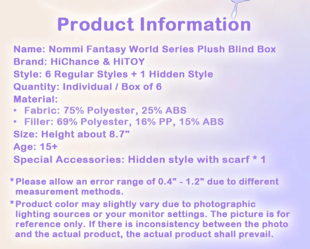 TopToy NOMMI Fantasy World Series Plush Keychain Blind Box