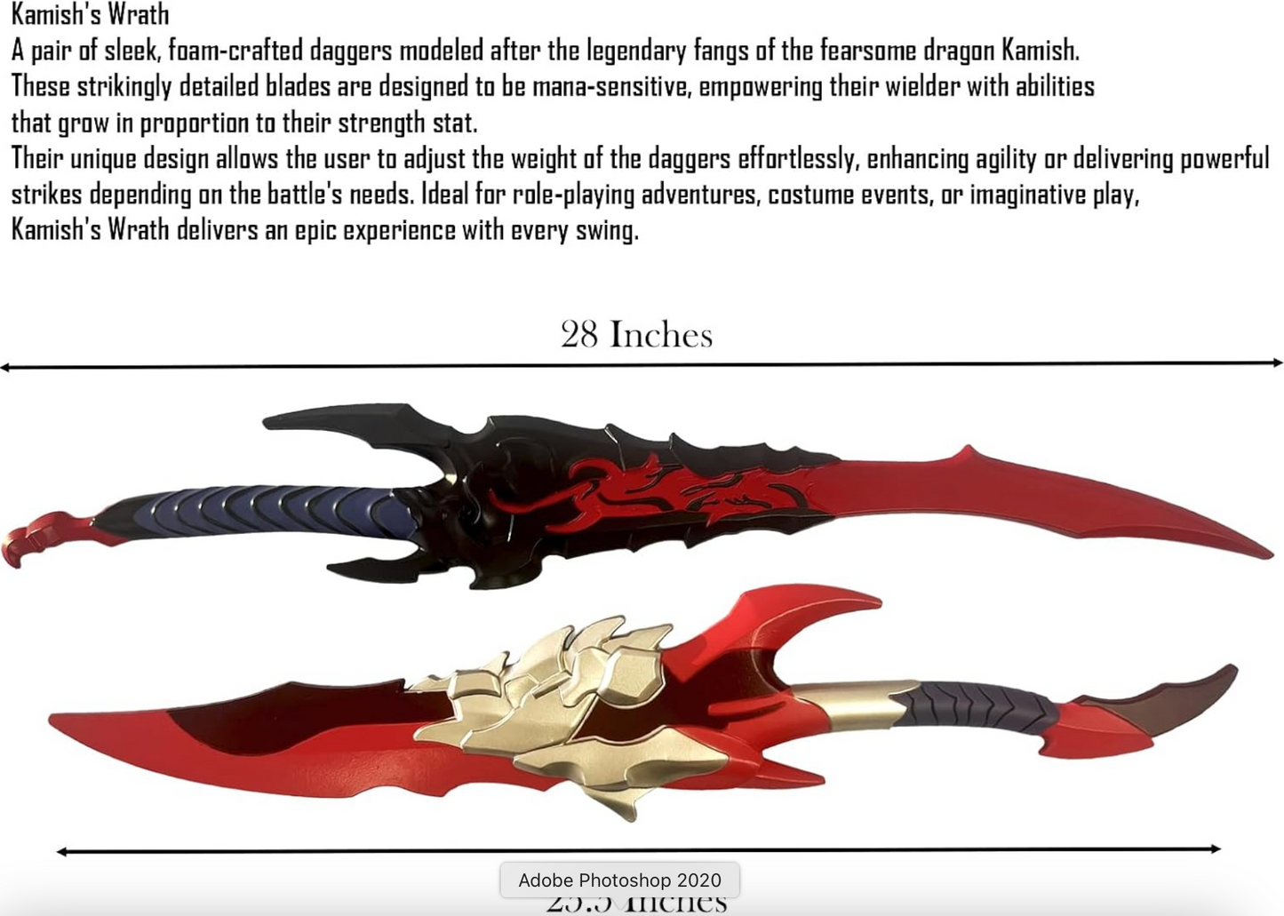 26" Solo Leveling Kamish's Wrath Dagger Foam Prop Replica Dagger