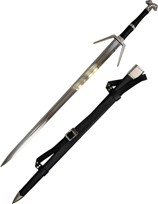 The Witcher Silver Sword Monster Slayer Steel Replica Scabbard Twin Wolf Sword Geralt of Rivia