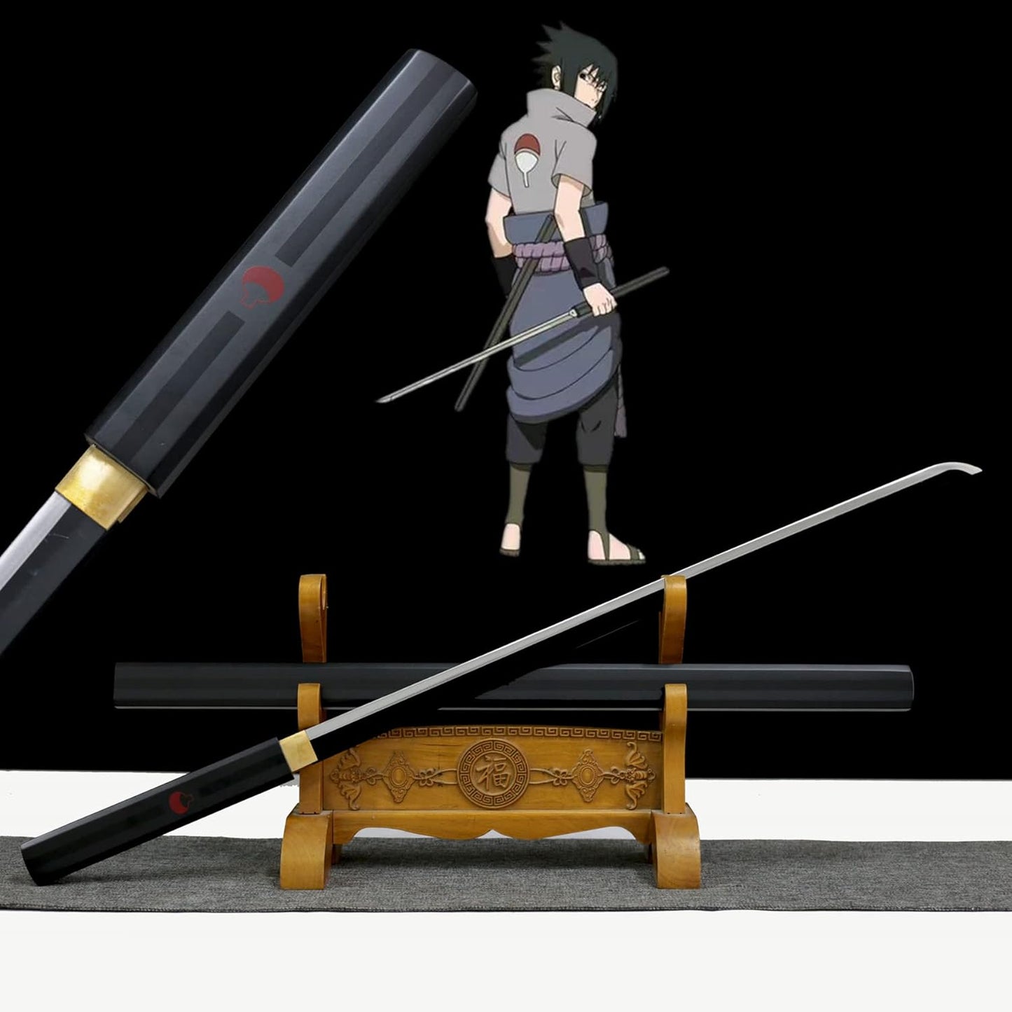 Naruto Sasuke Anime Cosplay Metal Sword 40" Not Sharp Katana Replica Weapons - Black