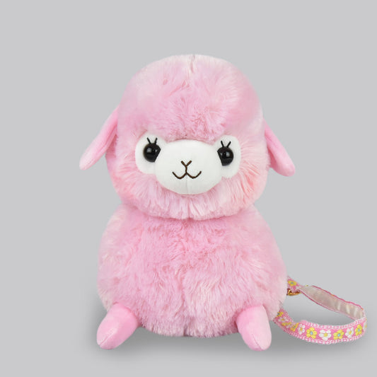 Amuse Alpaca Cute Plush Backpack Pink Stuffed Animal Satchel Bag with Adjustable Strap