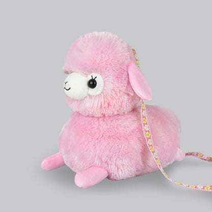 Amuse Alpaca Cute Plush Backpack Pink Stuffed Animal Satchel Bag with Adjustable Strap
