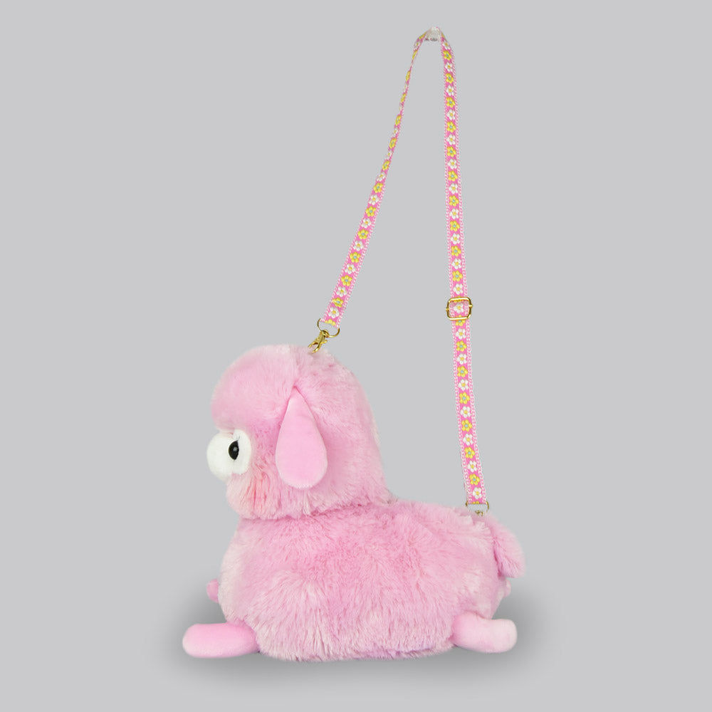 Amuse Alpaca Cute Plush Backpack Pink Stuffed Animal Satchel Bag with Adjustable Strap