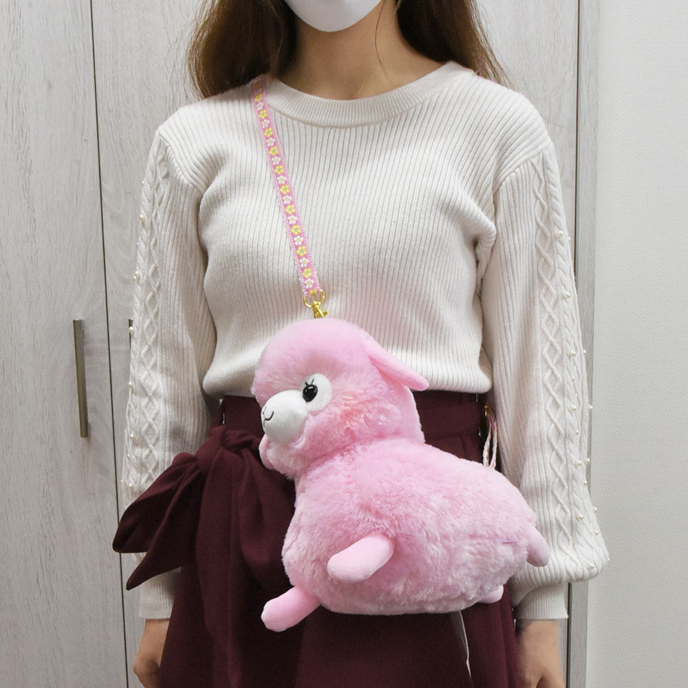 Amuse Alpaca Cute Plush Backpack Pink Stuffed Animal Satchel Bag with Adjustable Strap