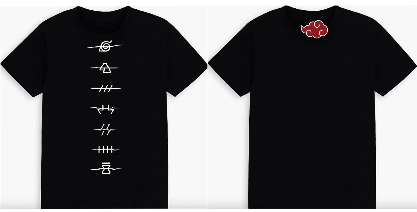 T-Shirt - Naruto - Village Symbols & Akatsuki Cloud - 100%Cotton Unisex Shirt