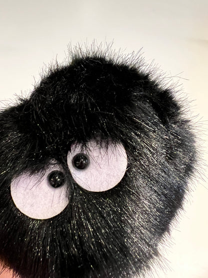 3.8" Vibrating Black Soot Sprite Fluffy Plush Cute Stuffed Keychain
